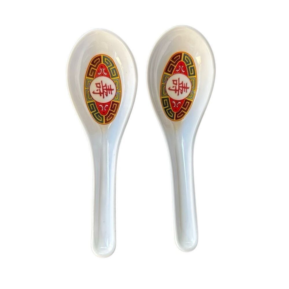 2 Asian Style Melamine Soup Soup Spoons
